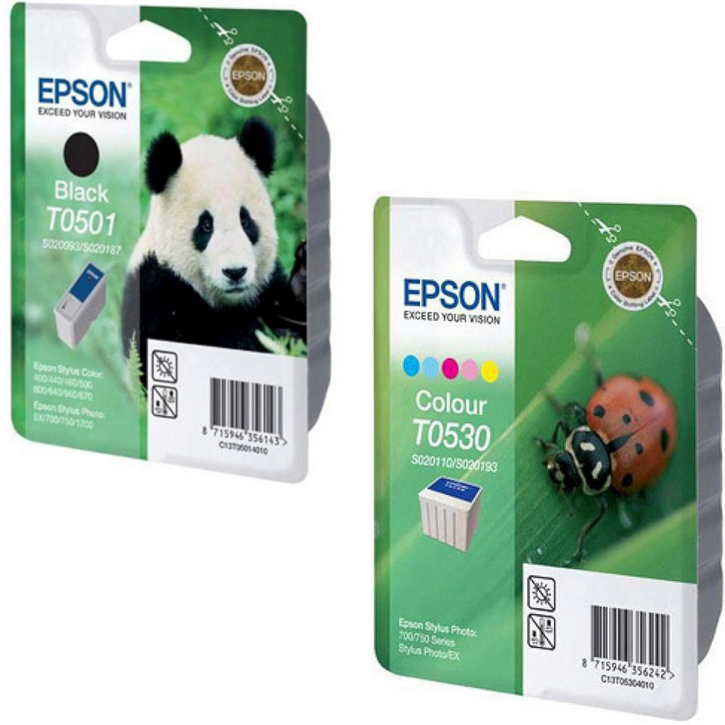 Original Epson T0501 / T053 Black & Colour Combo Pack Ink Cartridges (C13T05014010 & C13T05304010)