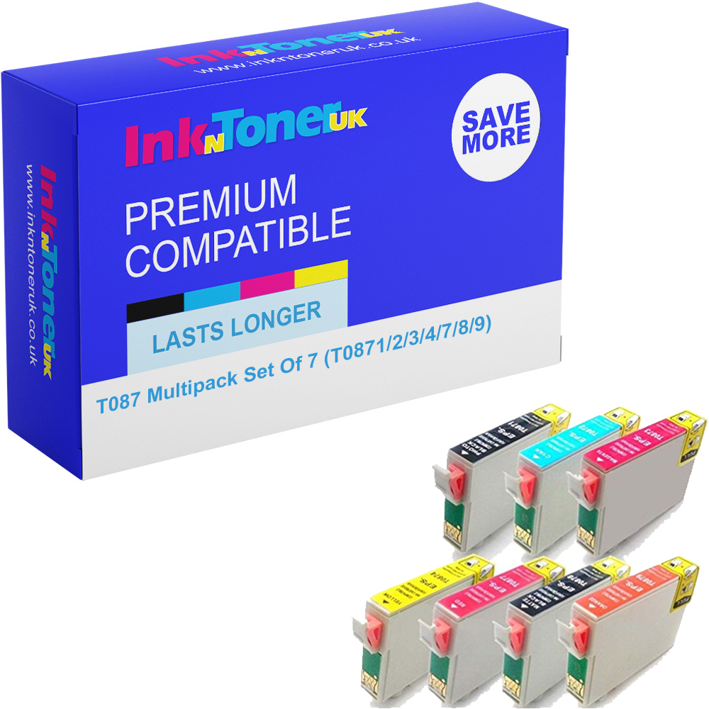 Premium Compatible Epson T087 Multipack Set Of 7 Ink Cartridges (T0871/2/3/4/7/8/9) Flamingo