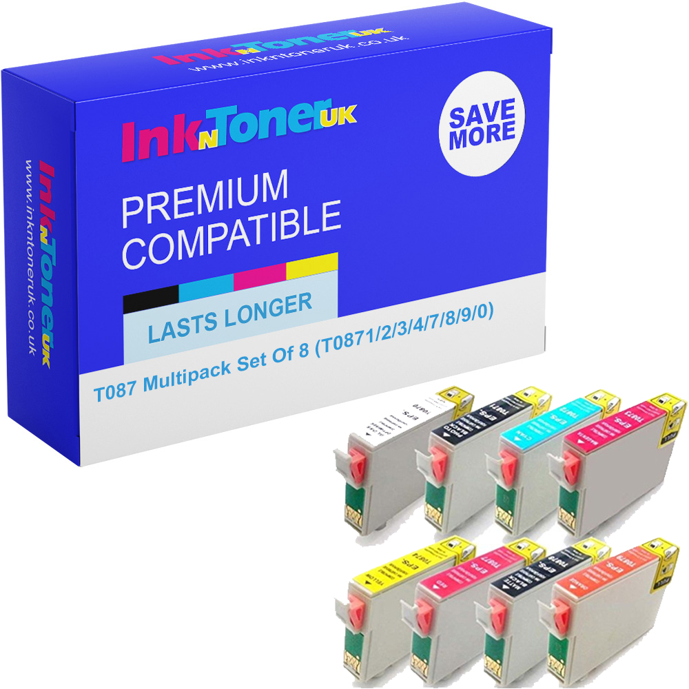 Premium Compatible Epson T087 Multipack Set Of 8 Ink Cartridges (T0871/2/3/4/7/8/9/0) Flamingo
