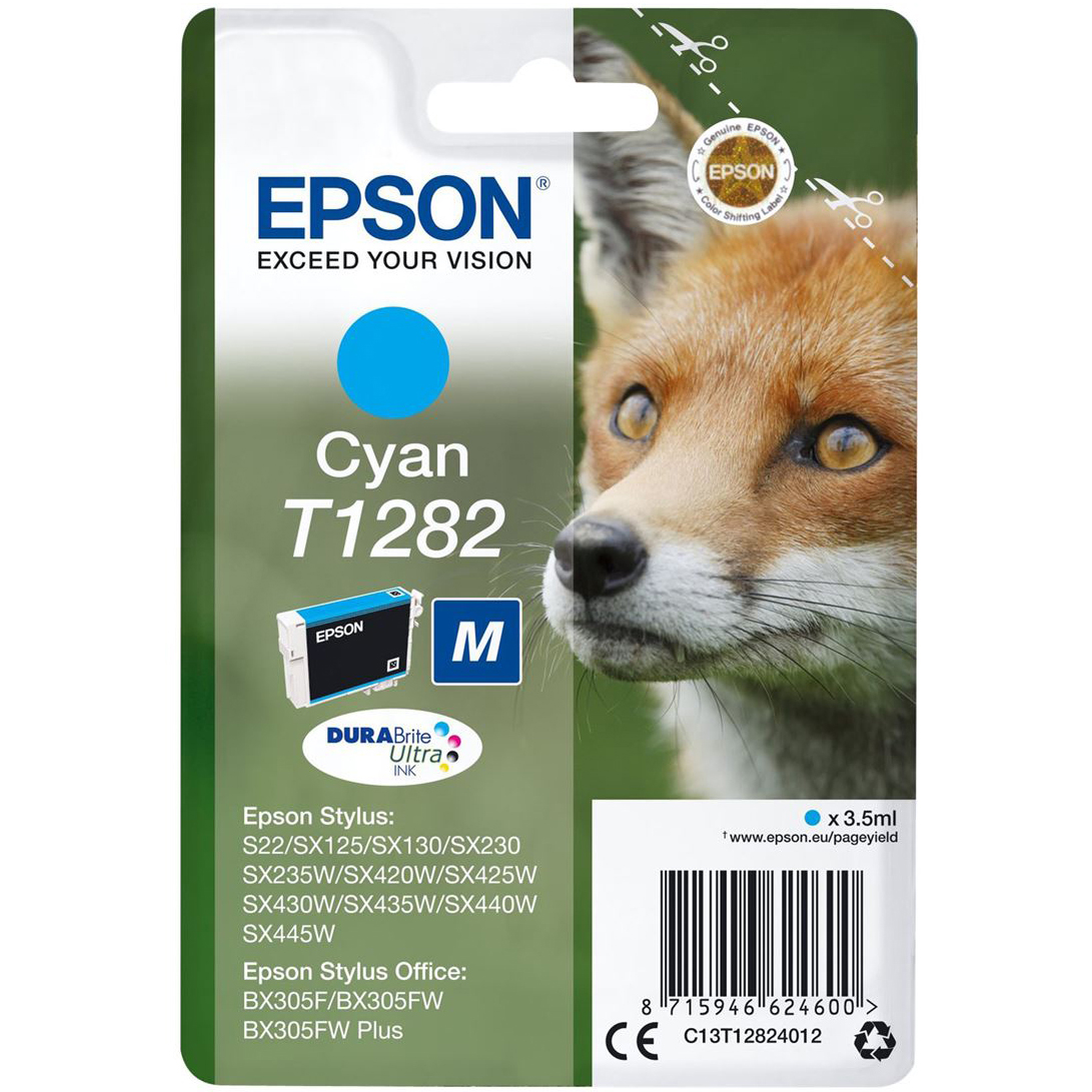 Original Epson T1282 Cyan Ink Cartridge (C13T12824012) Fox