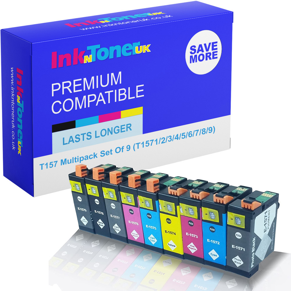 Premium Compatible Epson T157 Multipack Set Of 9 Ink Cartridges (T1571/2/3/4/5/6/7/8/9) Turtle