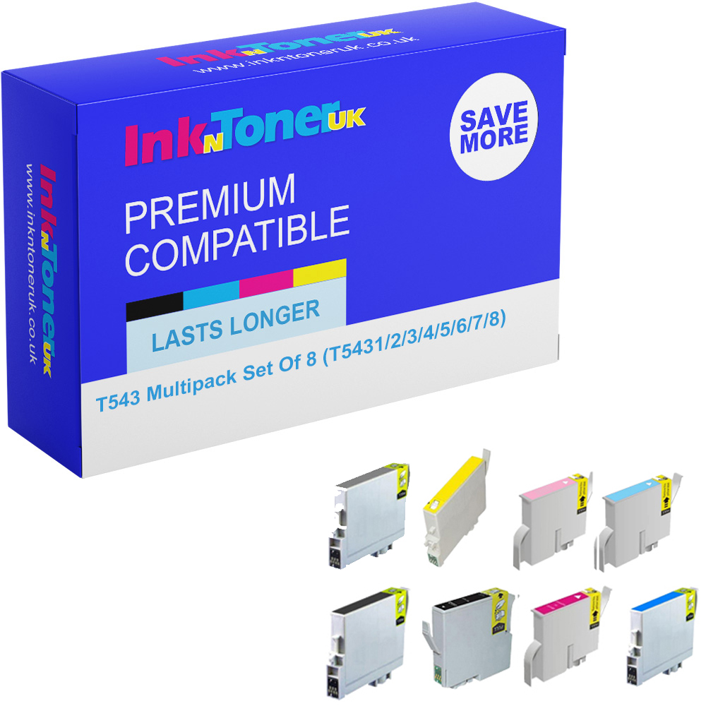 Premium Compatible Epson T543 Multipack Set Of 8 Dye Ink Cartridges (T5431/2/3/4/5/6/7/8)
