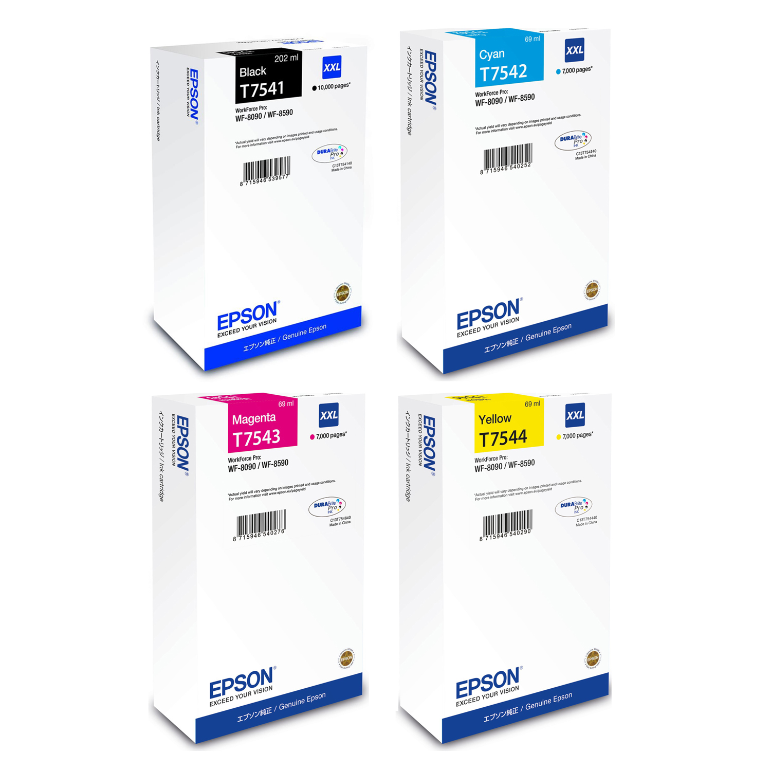 Original Epson T754XXL CMYK Multipack Extra High Capacity Ink Cartridges (T7541 / T7542 / T7543 / T7544)