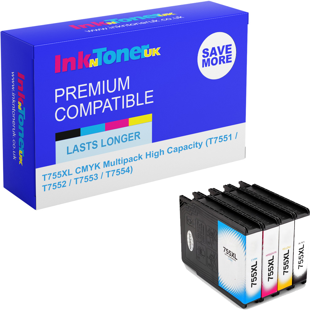 Premium Compatible Epson T755XL CMYK Multipack High Capacity Ink Cartridges (T7551 / T7552 / T7553 / T7554)