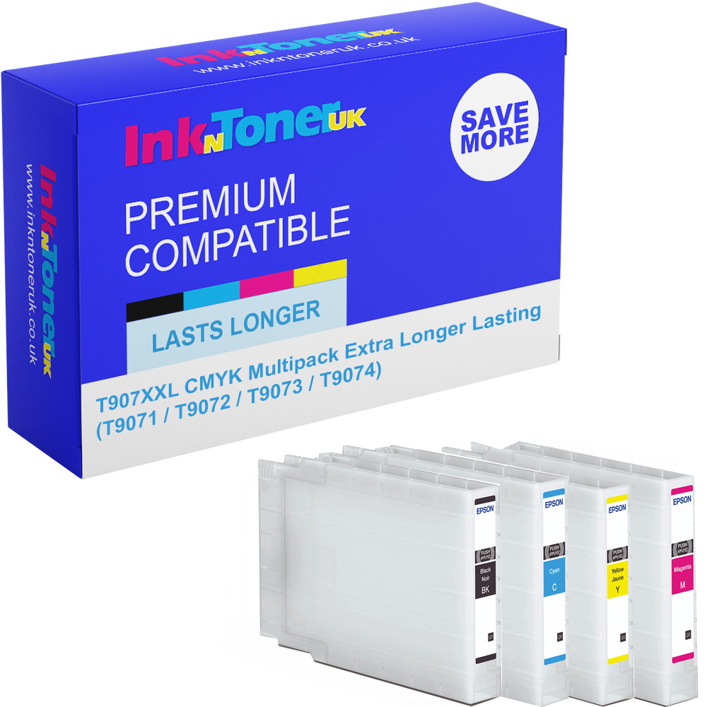 Premium Compatible Epson T907XXL CMYK Multipack Extra Longer Lasting Ink Cartridges (T9071 / T9072 / T9073 / T9074)