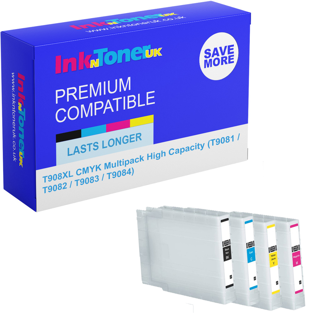 Premium Compatible Epson T908XL CMYK Multipack High Capacity Ink Cartridges (T9081 / T9082 / T9083 / T9084)