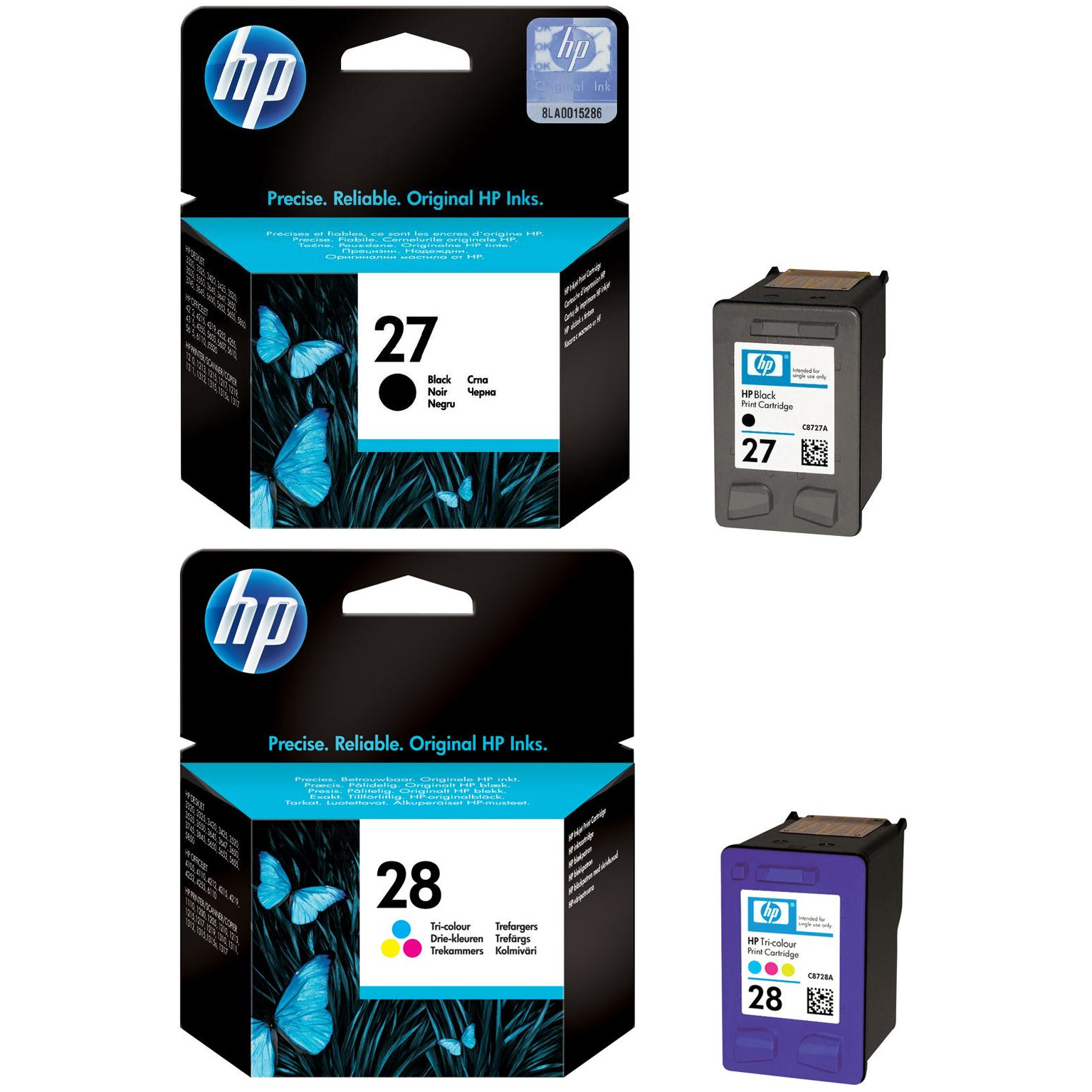 Original HP 27 / 28 Black & Colour Combo Pack Ink Cartridges (C8727AE & C8728AE)