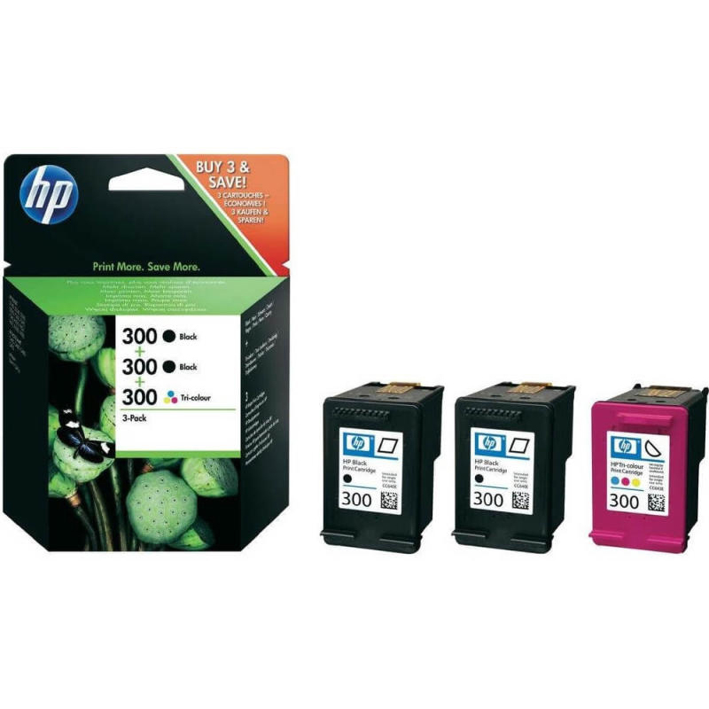 Original HP 300 Black (2 x) & Colour Tri-Pack Ink Cartridges (SD518AE)