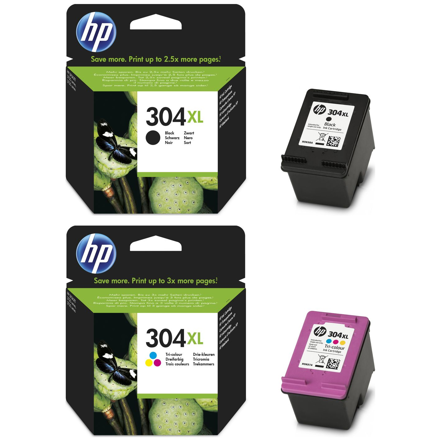 Original HP 304XL Black & Colour Combo Pack High Capacity Ink Cartridges (N9K08AE & N9K07AE)