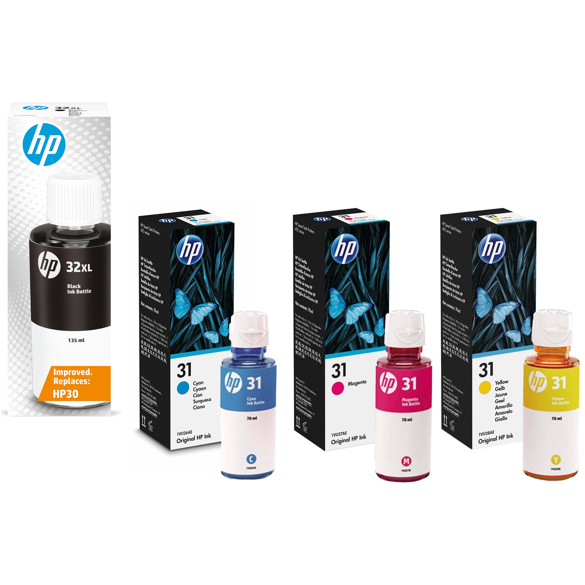 Original HP 32XL / 31 CMYK Multipack High Capacity Ink Bottles (1VV24AE/ 1VU26AE/ 1VU27AE/ 1VU28AE)