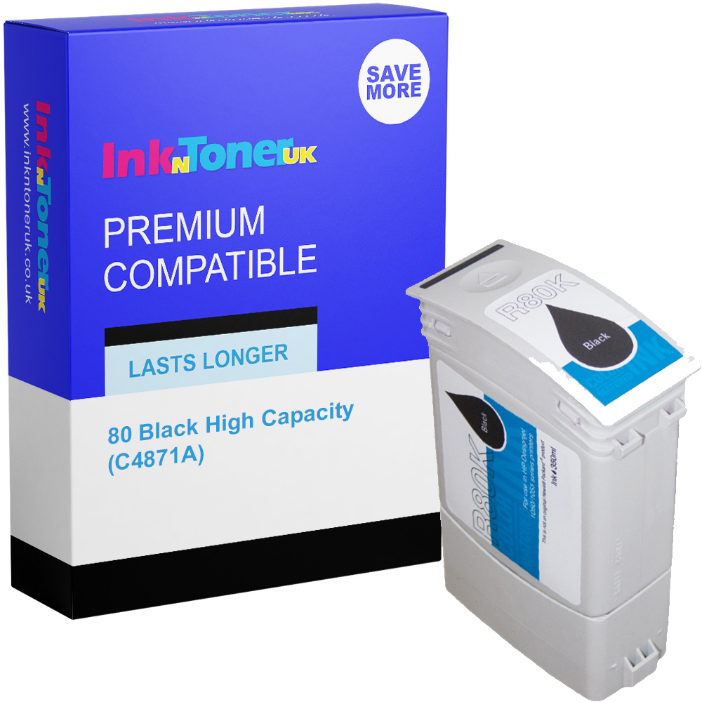 Premium Remanufactured HP 80 Black High Capacity Ink Cartridge (C4871A)