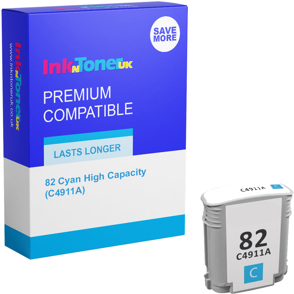 Premium Compatible HP 82 Cyan High Capacity Ink Cartridge (C4911A)