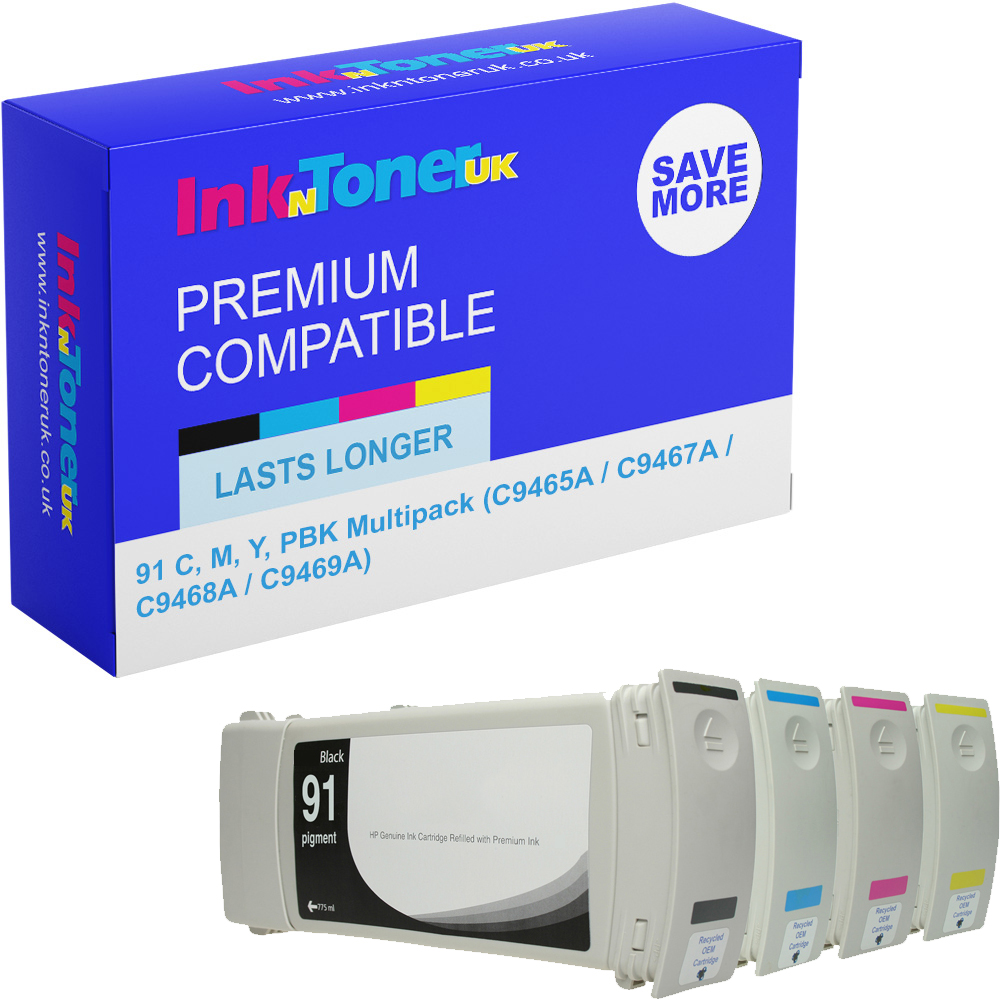 Premium Remanufactured HP 91 C, M, Y, PBK Multipack Ink Cartridges (C9465A / C9467A / C9468A / C9469A)