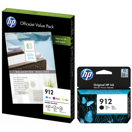 Original HP 912 CMYK Multipack Ink Cartridges & A4 Paper (3YL80AE & 6JR41AE)