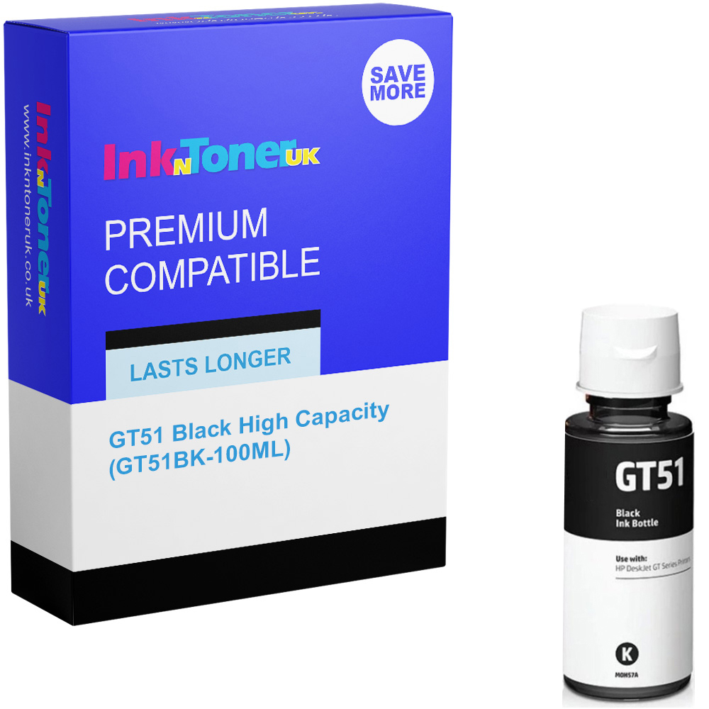 Premium Compatible HP GT51 Black High Capacity Ink Bottle (M0H57AE 100ml)