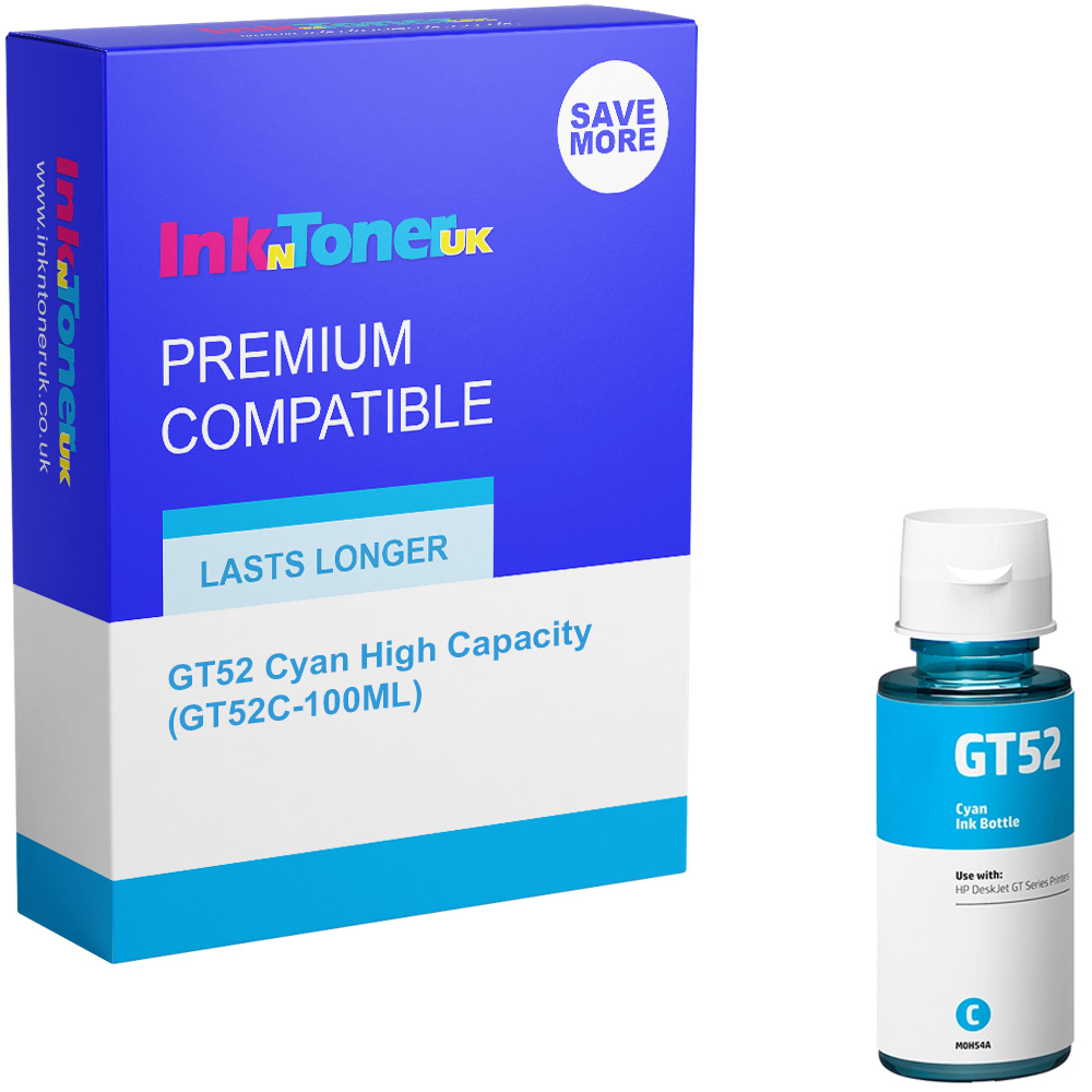 Premium Compatible HP GT52 Cyan High Capacity Ink Bottle (GT52C-100ML)