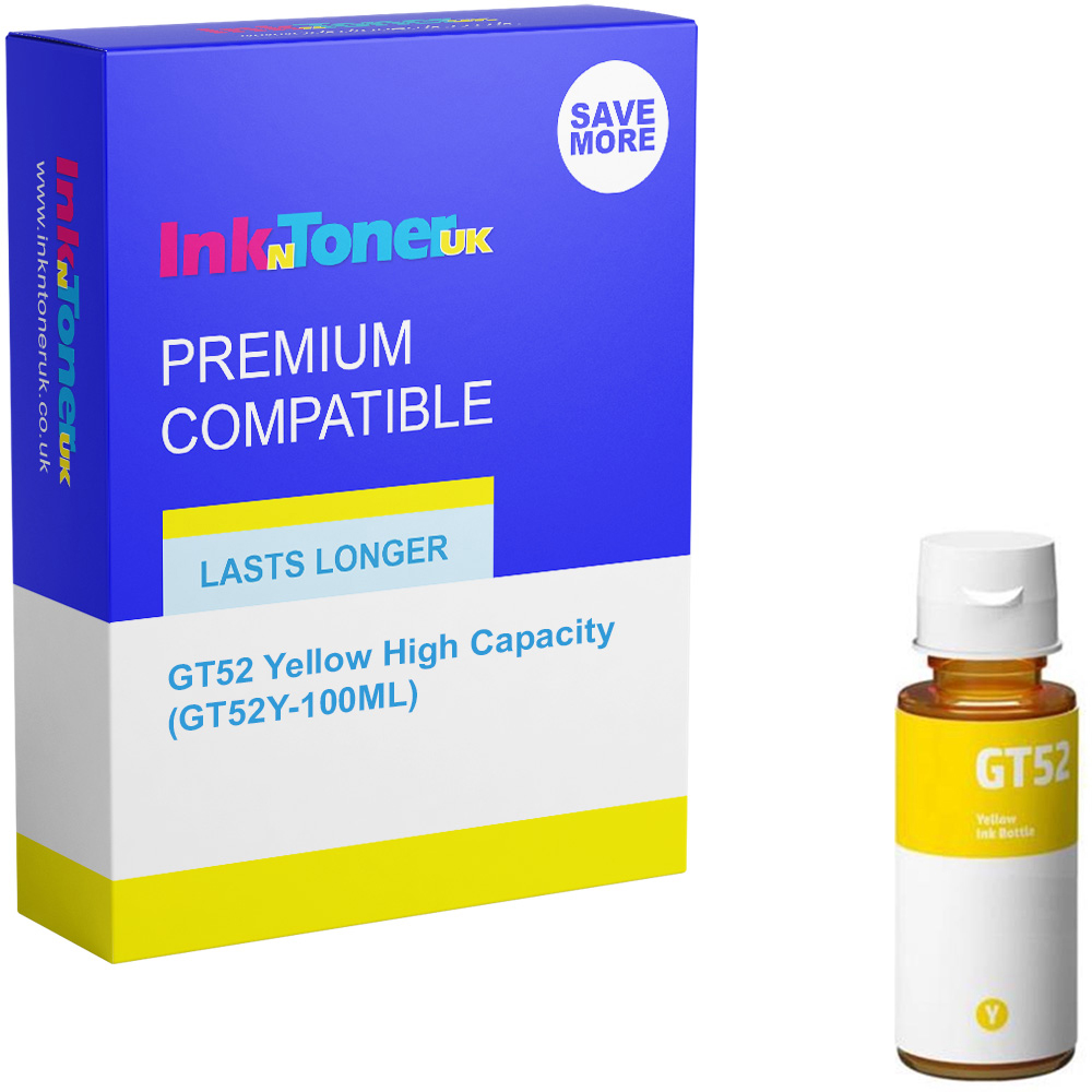 Premium Compatible HP GT52 Yellow High Capacity Ink Bottle (M0H56AE 100ml)