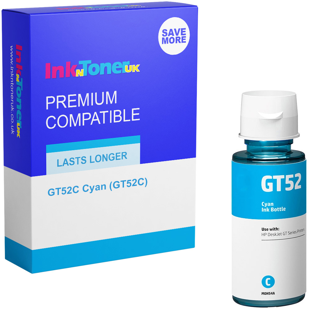 Premium Compatible HP GT52C Cyan Ink Bottle (M0H54AE)