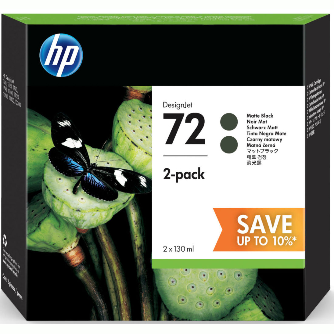 Original HP 72 Matte Black Twin Pack High Capacity Ink Cartridges (P2V33A)