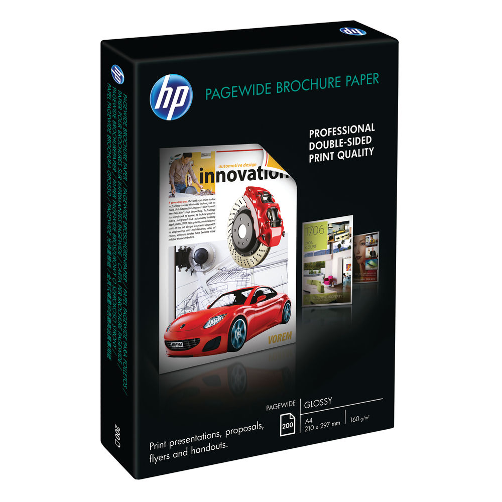 Original HP 160gsm A4 210 x 297mm PageWide Glossy Brochure Paper - 200 Sheets (Z7S67A)