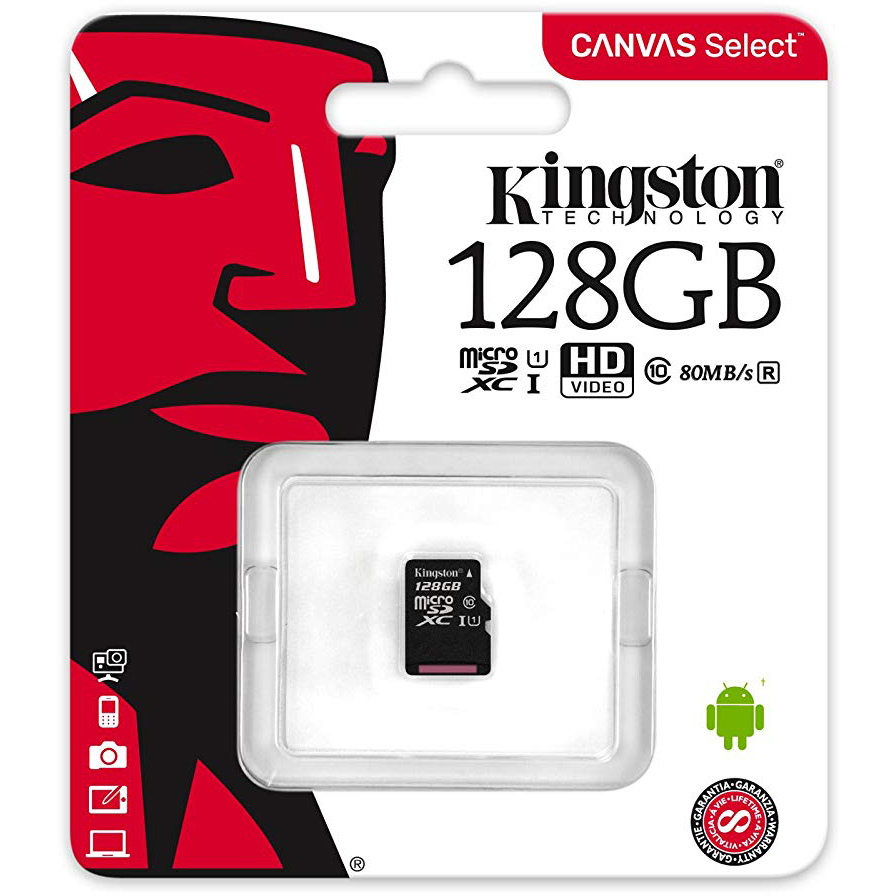 Original Kingston Canvas Select Class 10 128GB MicroSD Memory Card (SDCS/128GBSP)