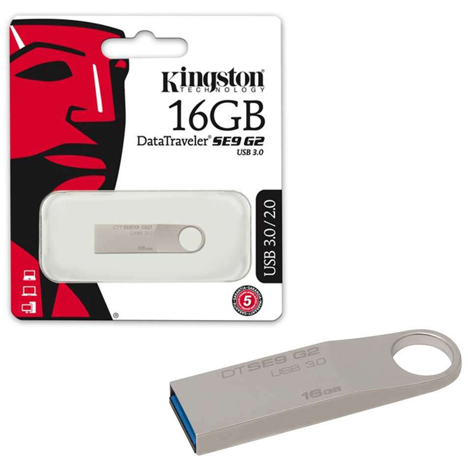 Original Kingston Data Traveler SE9 G2 16GB Silver USB 3.0 Flash Drive (DTSE9G2/16GB)