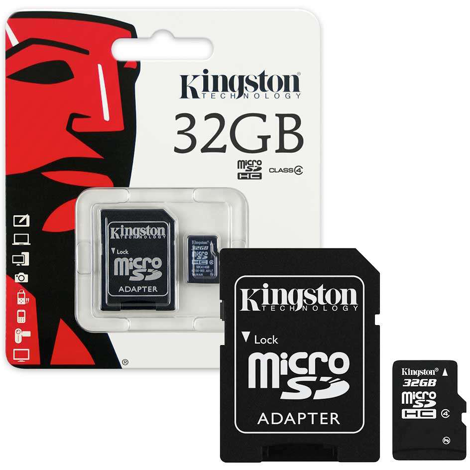 Original Kingston Class 4 32GB MicroSDHC Memory Card + SD Adapter (SDC4/32GB)