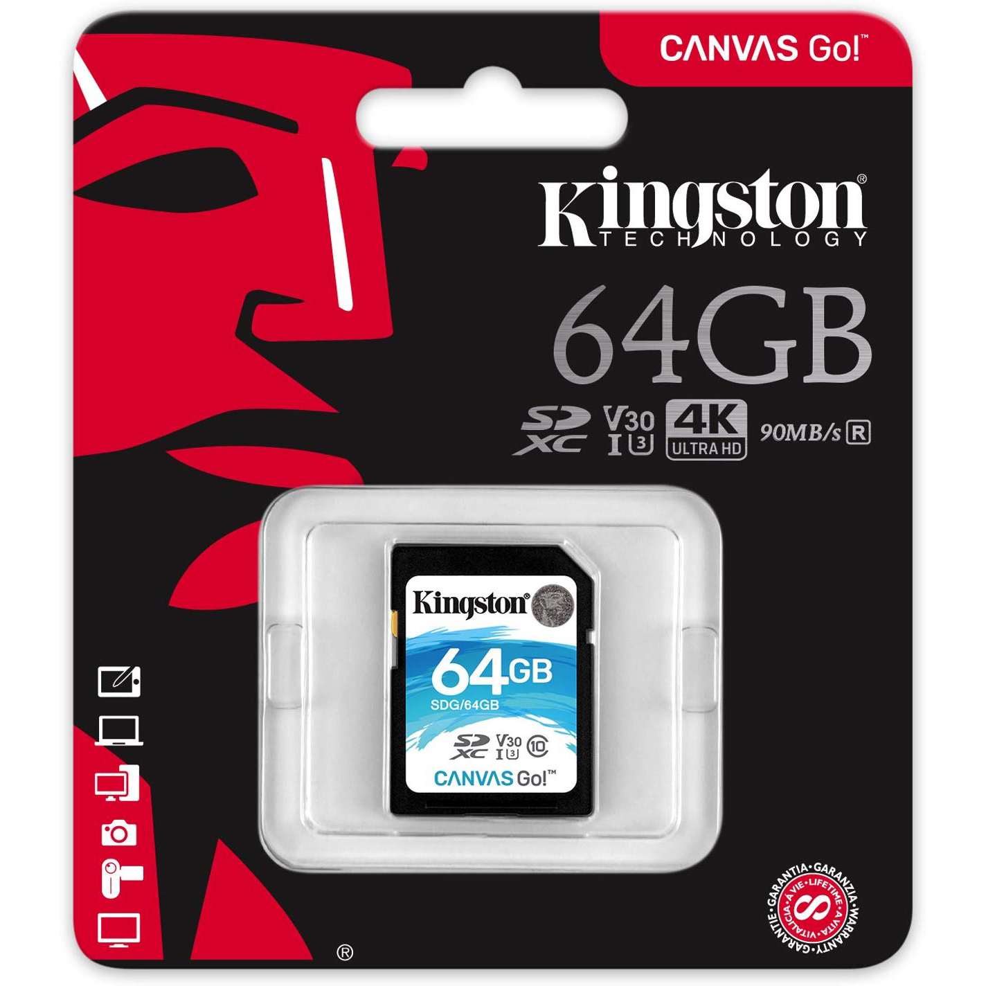 Original Kingston Canvas Go Class 10 64GB SD Memory Card (SDG/64GB)