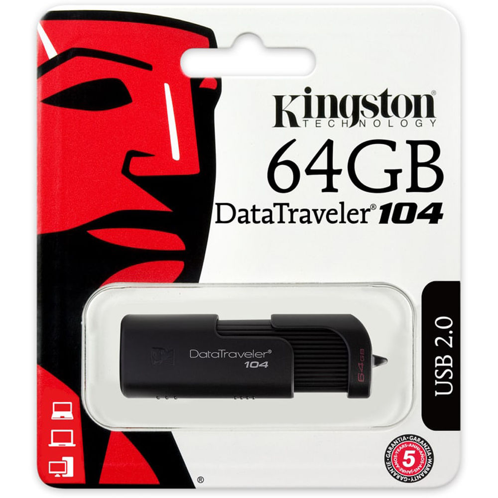 Original Kingston DataTraveler 104 64GB Black USB 2.0 Flash Drive (DT104/64GB)