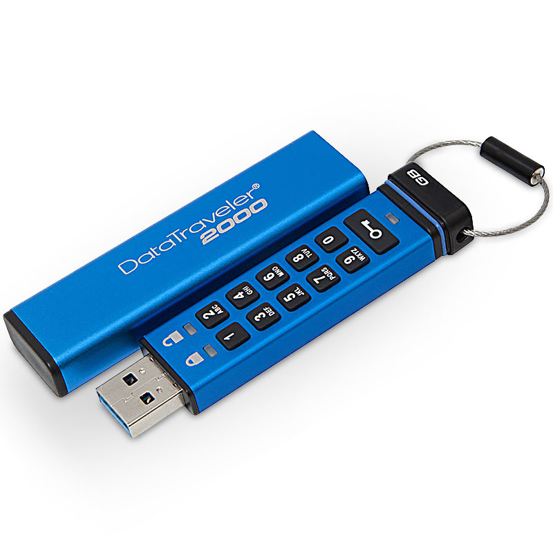 Original Kingston Data Traveler 2000 Keypad 8GB Blue USB 3.0 Flash Drive (DT2000/8GB)