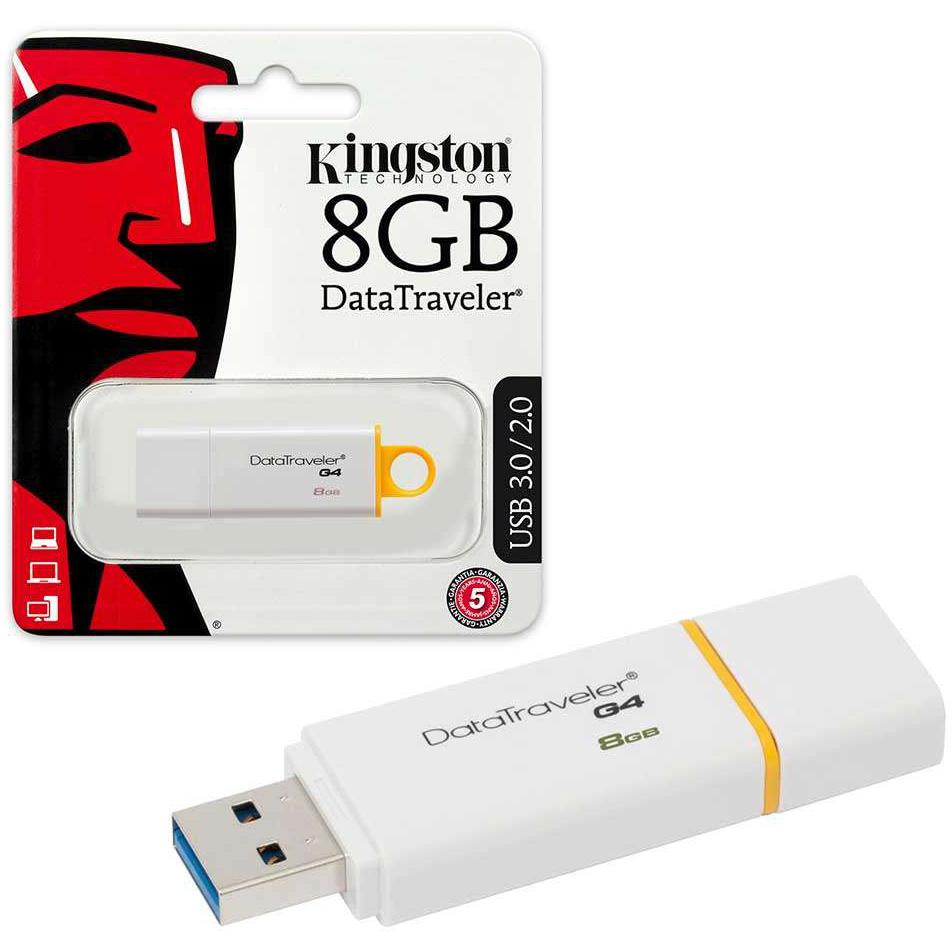 Original Kingston Data Traveler G4 8GB Yellow/White USB 3.0 Flash Drive (DTIG4/8GB)