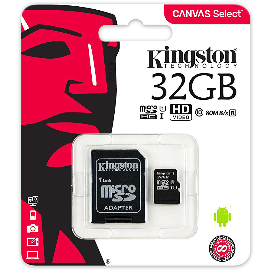 Original Kingston Canvas Select Class 10 32GB MicroSDXC Memory Card with SD Adaptor (SDCS/32GB)