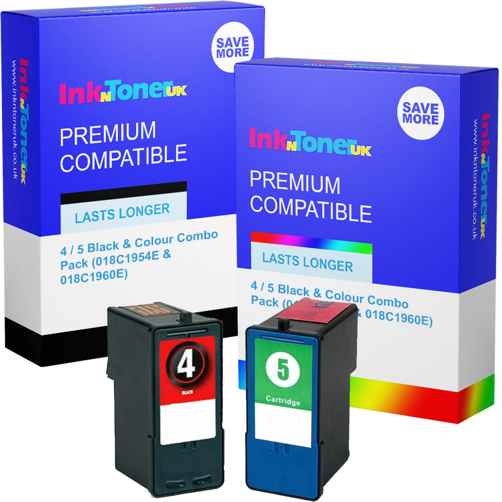 Premium Remanufactured Lexmark 4 / 5 Black & Colour Combo Pack Ink Cartridges (018C1954E & 018C1960E)