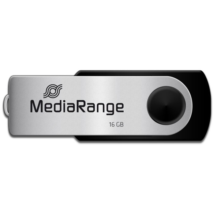 Original MediaRange Black/Silver 16GB USB 2.0 Flash Drive (MR910)