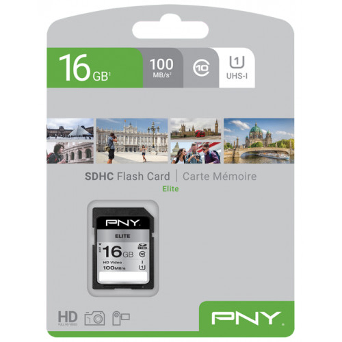 Original PNY Elite 16GB Class 10 SDHC Memory Card (P-SD16GU1100EL-GE)