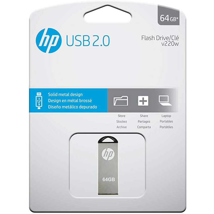 Original PNY HP Silver 64GB USB 2.0 Flash Drive (HPFD220W64-BX)