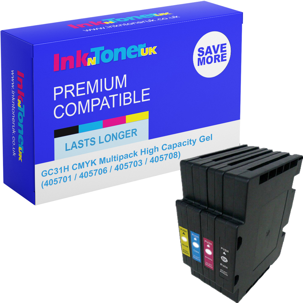 Premium Compatible Ricoh GC31H CMYK Multipack High Capacity Gel Ink Cartridges (405701 / 405706 / 405703 / 405708)