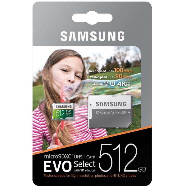 Original Samsung EVO Select 512GB microSDXC Memory Card + Adapter (MB-MC512GA/EU)