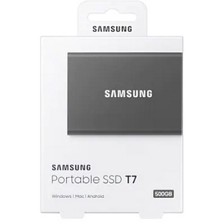 Original Samsung Portable SSD T7 USB 3.2 500GB Titan Gray Solid State Drive (MU-PC500T/WW)