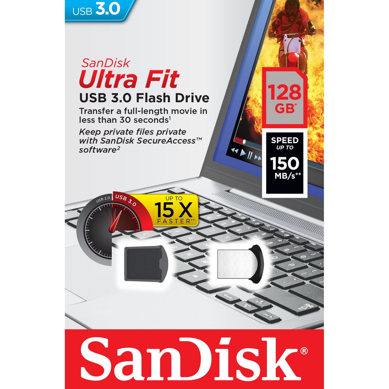Original SanDisk 128GB Ultra Fit USB 3.0 Flash Drive (SDCZ43-128G-GAM4)
