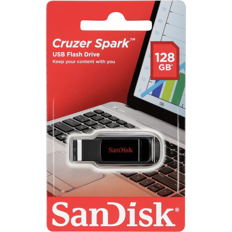 Original SanDisk Cruzer Spark 128GB Black USB 2.0 Flash Drive (SDCZ61-128G-G35)