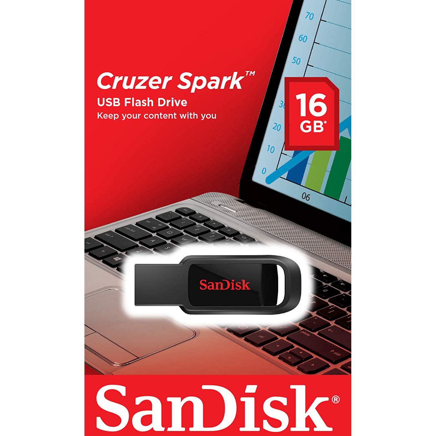 Original SanDisk Cruzer Spark 16GB Black USB 2.0 Flash Drive (SDCZ61-016G-G35)