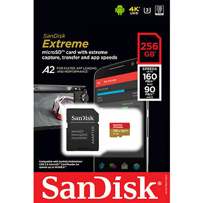 Original SanDisk Extreme Class 10 256GB microSDXC Memory Card + SD Adapter (SDSQXA1-256G-GN6)
