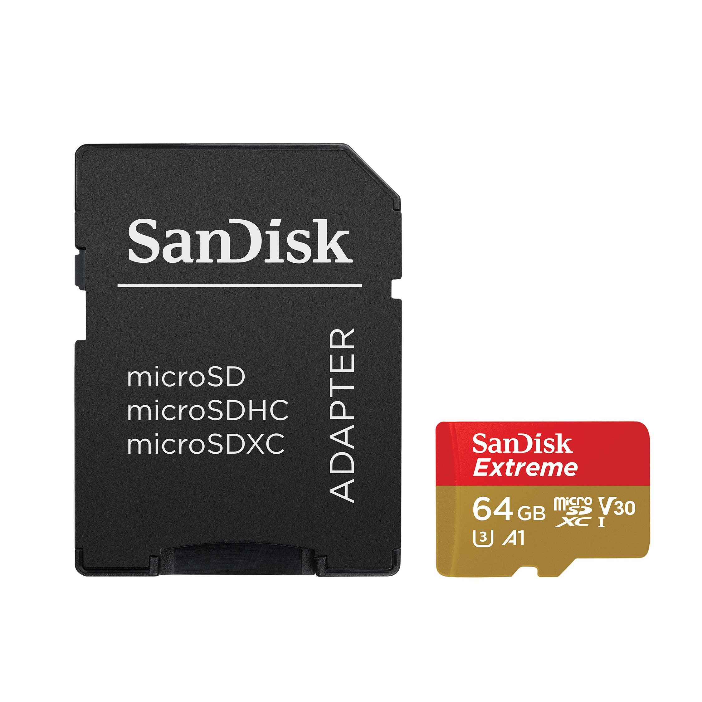 Original SanDisk Extreme Class 10 64GB MicroSDHC Memory Card with SD Adaptor (SDSQXAF064GGN6MA)