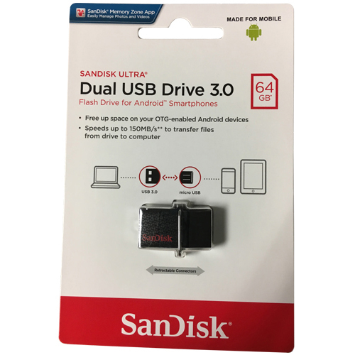 Original SanDisk Ultra Dual 64GB USB 3.0 Flash Drive (SDDD2-064G-GAM46)