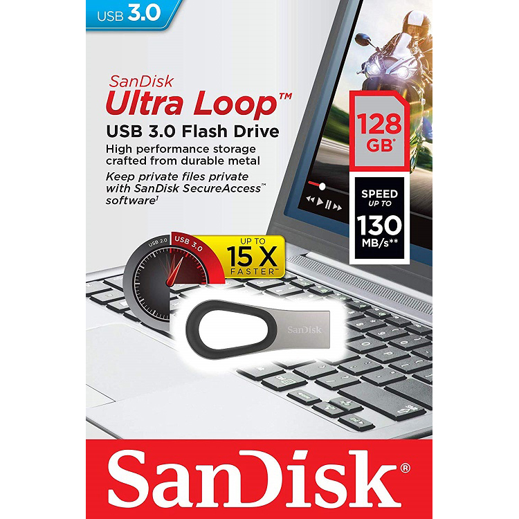 Original SanDisk 128GB Ultra Loop USB 3.0 Flash Drive (SDCZ93-128G-G46)