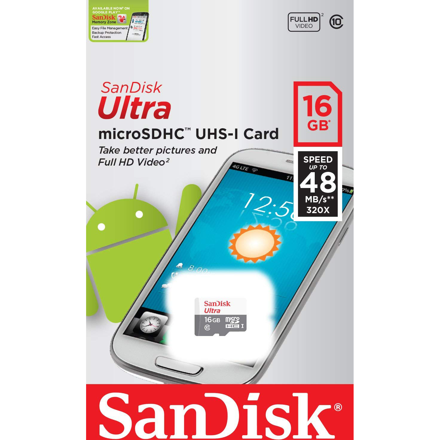 Original SanDisk Ultra Class 10 16GB SDHC Memory Card  (SDSDUNB-016G-GN3)