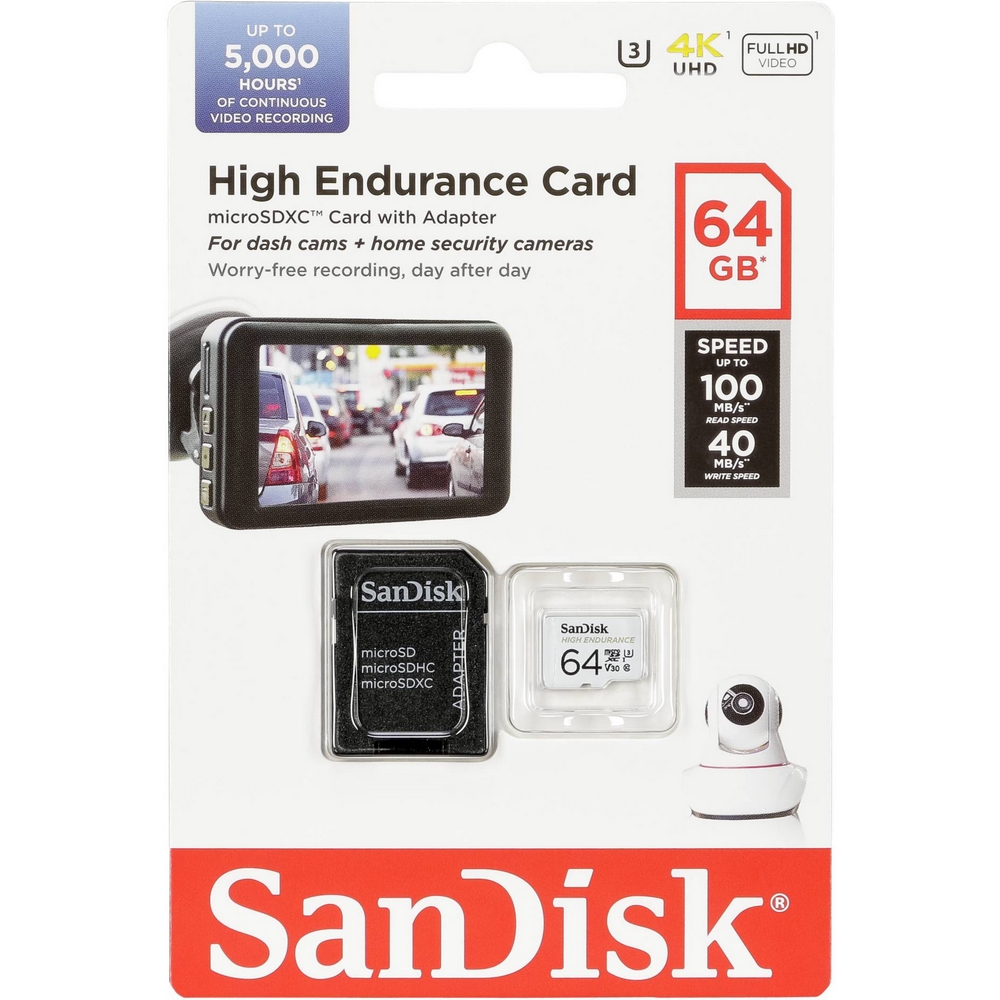 Original SanDisk High Endurance 64GB microSDXC Memory Card + Adapter (SDSQQNR-064G-GN6)