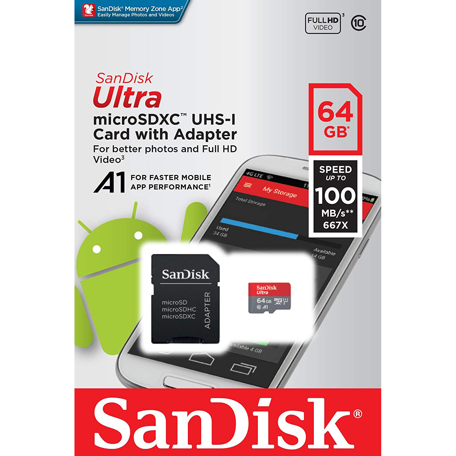 Original SanDisk Ultra Class 10 64GB MicroSDXC Memory Card (SDSQUAR-064G-GN6)