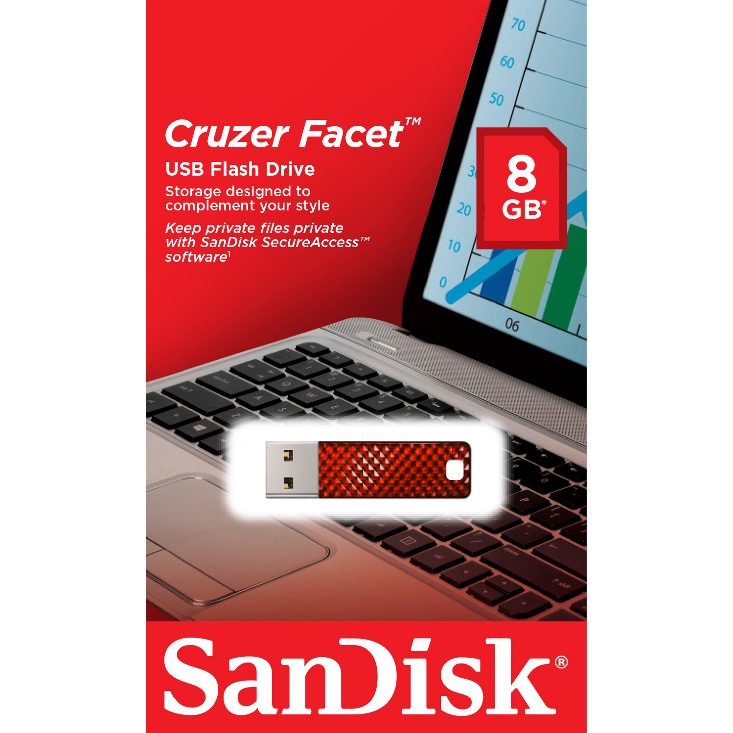 Original SanDisk Cruzer Facet 8GB USB 2.0 Flash Drive (SDCZ55-008G-B35R)